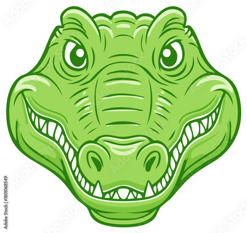 Happy Green Crocodile Face with Sharp Teeth and Big Eyes