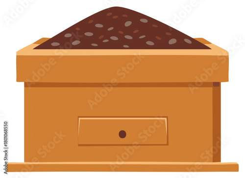 Wooden Sand Box Filled With Brown Sand and Small Stones for Creative Play