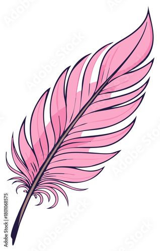 Vibrant pink feather illustration soft elegant decorative design element isolated plume