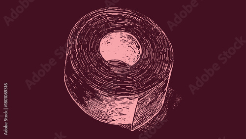 Pink toilet paper roll with textured surface against dark red background vector