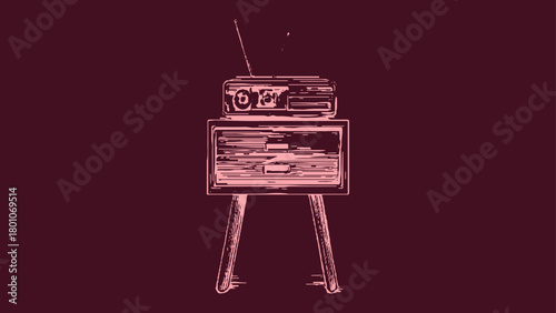 Vintage radio on a wooden nightstand with antenna extended retro antique