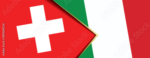 Swiss and Italian flags overlapped symbolizing neighboring European countries