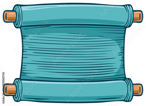 Vector illustration of an old style scroll in blue color with cartoon look and two wooden handles