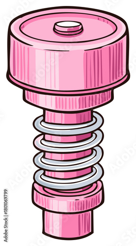 Pink cartoon illustration of a mechanical plunger with a metal spring