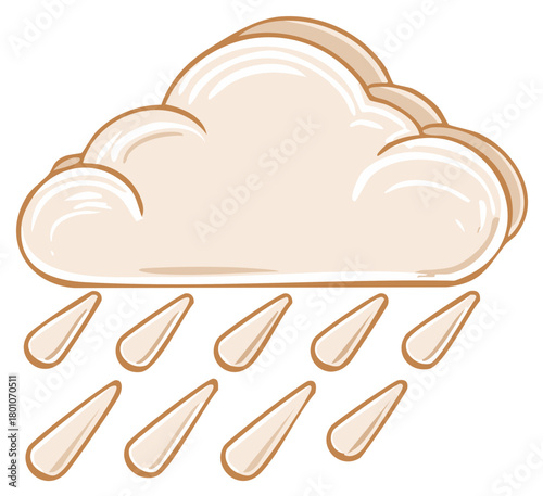 Stylized cartoon rain cloud with falling water droplets
