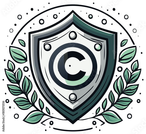 Copyright Protection Shield with Wreath Illustration - Intellectual Property Security and Symbolism