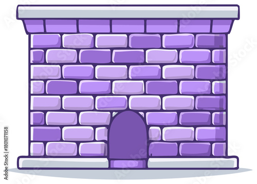 Purple brick wall with arched doorway and white trim