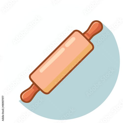 Wooden rolling pin icon in flat style with long shadow for baking and cooking.