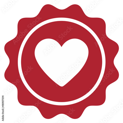 Red Heart Emblem with Scalloped Border Symbol