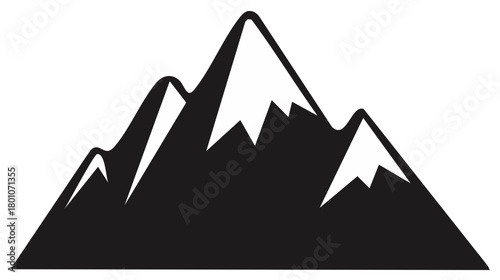 Stylized black and white mountain range silhouette with snow capped peaks