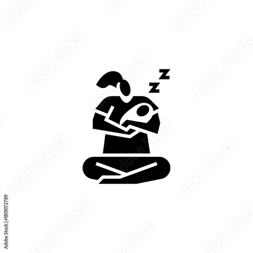 Mom holding a baby glyph icon. Baby sleeping illustration.