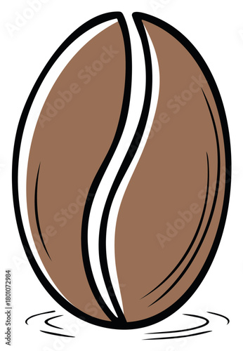 Coffee bean illustration, outline and brown color, isolated on white background.