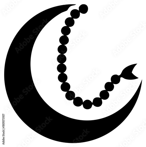 Islamic Symbol: Crescent Moon and Prayer Beads in Silhouette, Symbolism and Spirituality