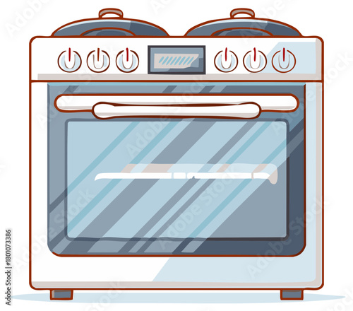 Modern Gas Oven with Stove Top Burners and Digital Display for Kitchen Cooking