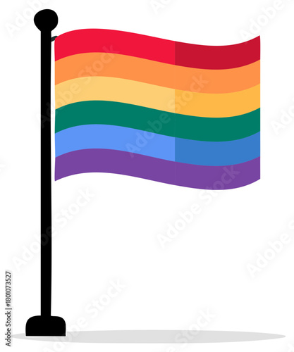 Vibrant rainbow pride flag waving on a pole symbolizing diversity inclusion and equality