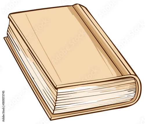 Closed tan hardcover book illustration, vintage style, library resource or school textbook icon