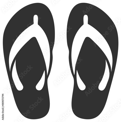 Black and white flip flops icon symbol vector illustration for summer beach vacation