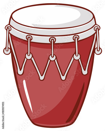 Cartoon illustration of a red conga drum, a Latin percussion instrument.