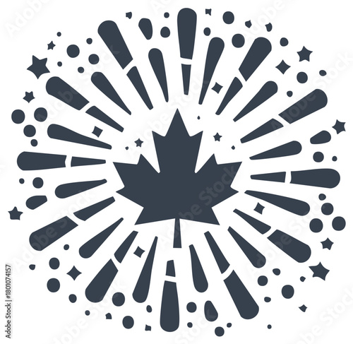 Dynamic Maple Leaf Celebration Burst with Stars and Festive Design