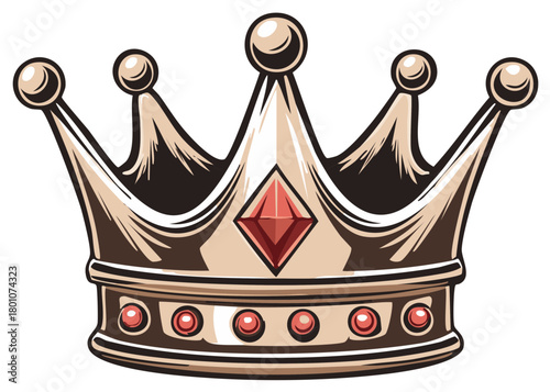 Stylized royal crown with red jewels and golden accents on white background