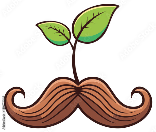 Conceptual illustration of a mustache with a plant growing out of it, symbolizing nature, growth, and creativity.