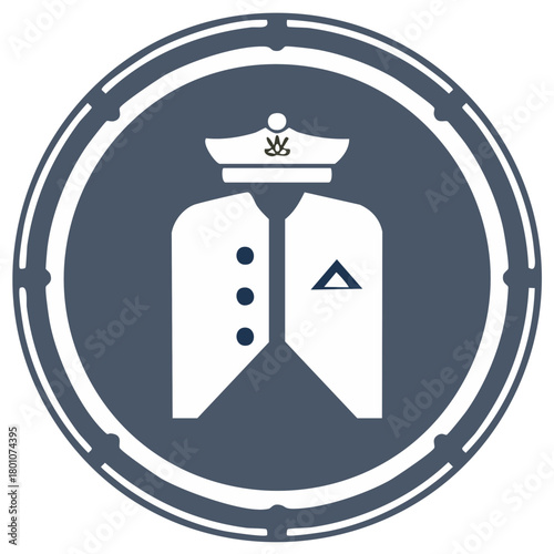 Elegant Formal Service Uniform Icon with Peaked Cap, Vest and Pocket Square