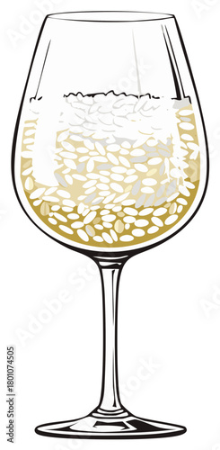 Wine Glass Filled with Rice Grain Display Concept Vector Illustration