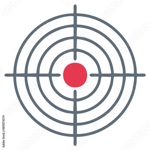 Hand drawn target with red bullseye mark and aiming crosshairs concept