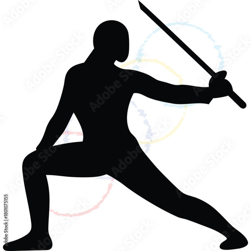 Dynamic Silhouette of a Samurai Warrior Posing with a Sword