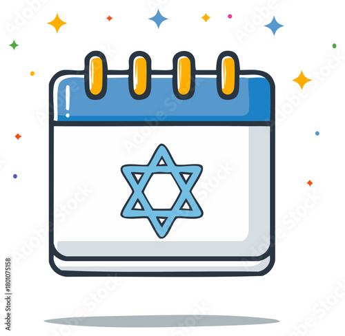 Jewish holiday calendar icon with blue Star of David symbol and festive sparkling elements