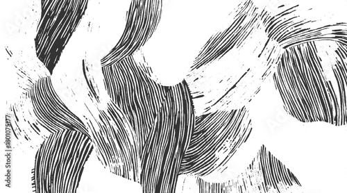Abstract black and white textured brush strokes with organic shapes vector