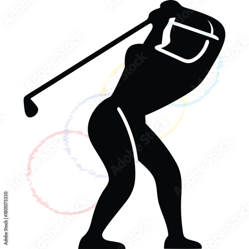 Dynamic Golfer Silhouette Illustrates Powerful Golf Swing and Sporting Action
