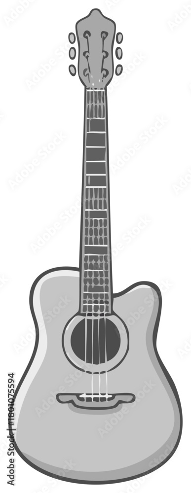 Naklejka premium Monochromatic Acoustic Guitar Illustration Musical Instrument Strings Frets Headstock Tuning Pegs Harmony Melody Rhythm Music Entertainment