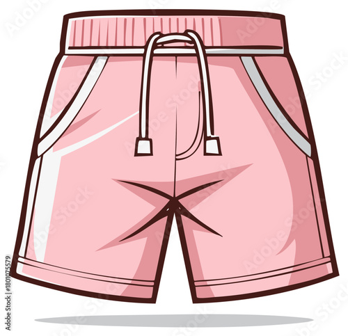 Pink casual shorts with drawstring and pockets for summer fashion and comfortable sportswear illustration