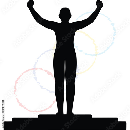 Victorious Silhouette Celebrating Success on Podium After Achievement