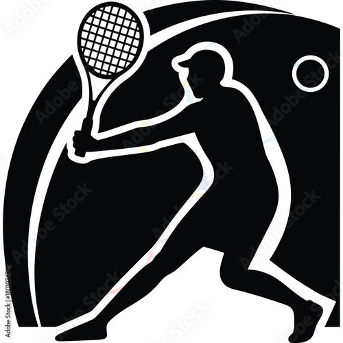 Dynamic Silhouette of a Tennis Player with Racket and Ball, Perfect for Sport Graphics