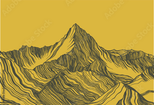 Gold mountain landscape minimal line art luxury wallpaper illustration