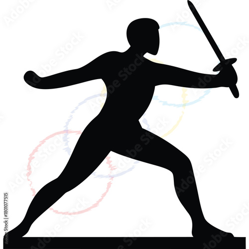 Dynamic Warrior Silhouette Wielding a Powerful Sword for Action Sports and Competition