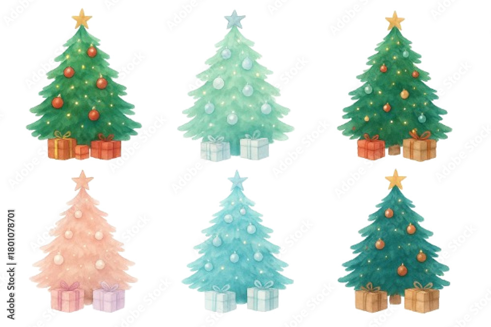 Fototapeta premium Christmas tree Vector illustration set 