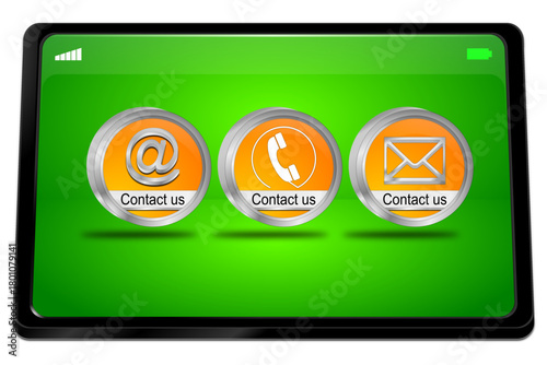 Tablet computer with Contact us Button - 3D illustration