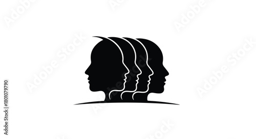 Silhouetted profile heads in a row, representing unity and shared perspective.
