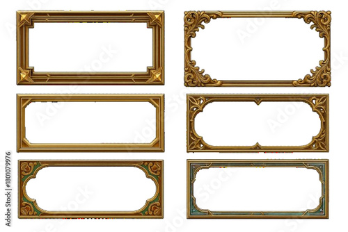Set of Decorative vintage frames and borders set,Gold photo frame with corner Thailand line floral for picture, Vector design decoration pattern style. border design is pattern Thai art style
