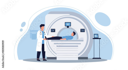 Medical Imaging: Doctor Assisting Patient In Magnetic Resonance Imaging Examination
