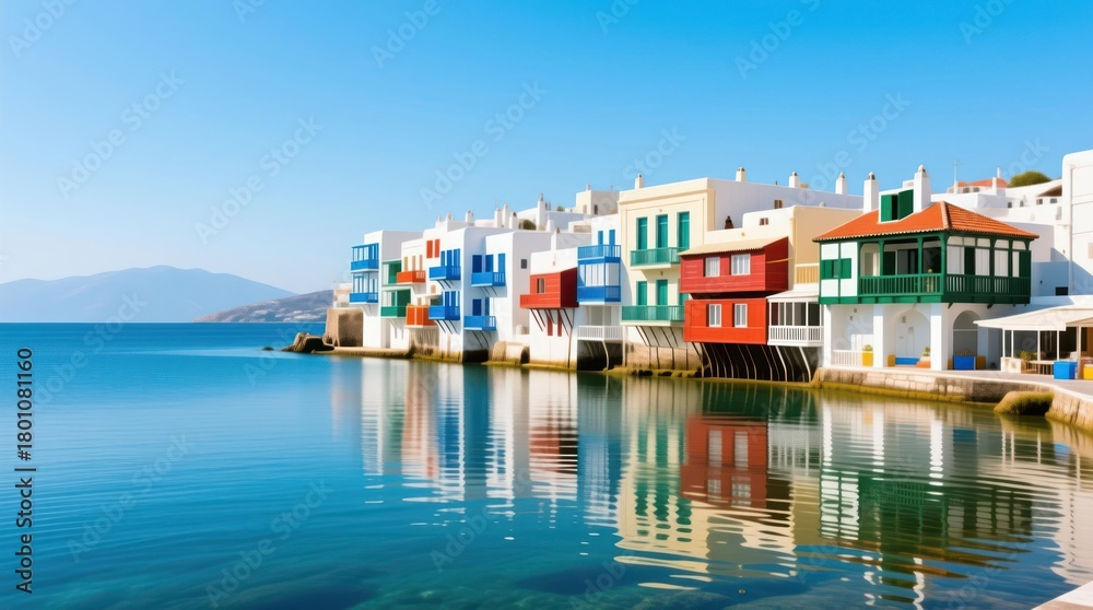 Obraz premium Colorful waterfront houses reflected in calm water