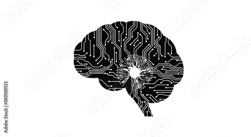 Abstract digital brain illustration with glowing neural connections on black background, symbolizing artificial intelligence.