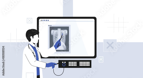 Medical Professional Analyzing Thoracic X-Ray Imaging On Modern Digital Display Screen