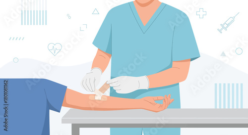 Medical Professional Applying A Bandage After A Procedure In A Calm and Controlled Environment