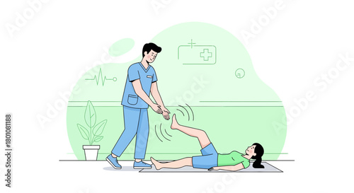 Medical Professional Assisting Patient With Leg Exercise For Physical Therapy Rehabilitation
