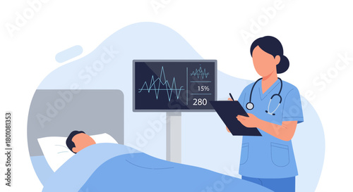 Medical Professional Cares Patient Monitoring Vital Signs In A Hospital Setting