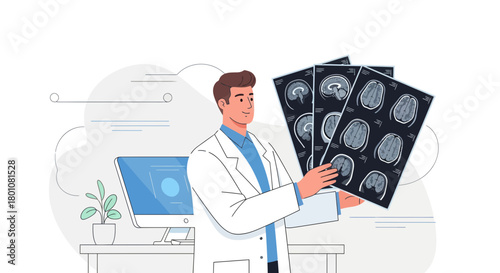 Medical Professional Examining Brain Scans for Diagnostic Analysis and Health Monitoring Processes